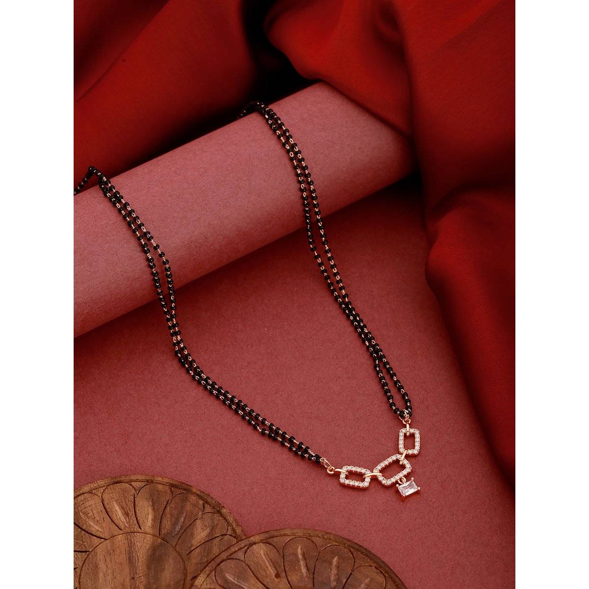 Aatmana Rose Gold Plated Cubic Zirconia Studded Mangalsutra