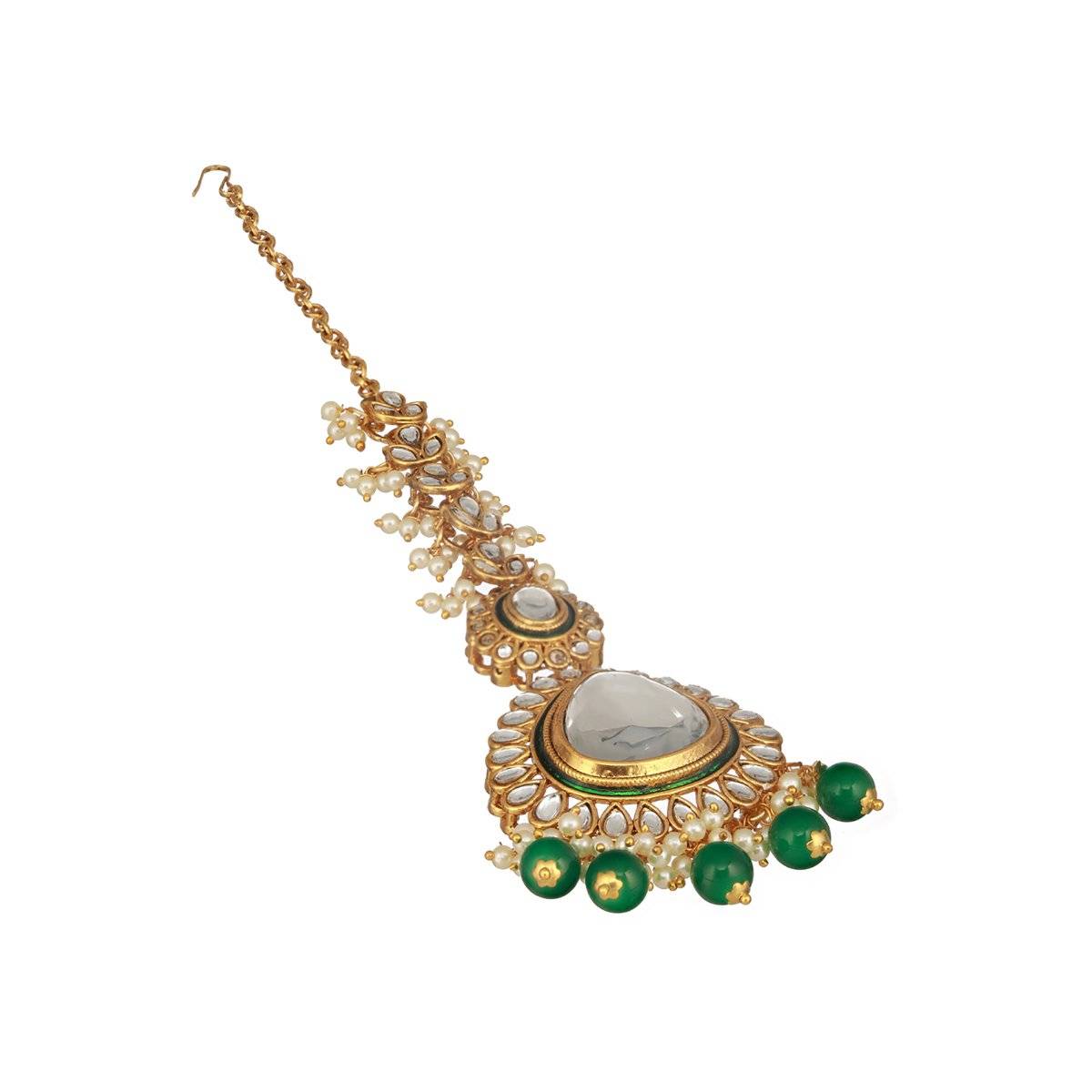 Aatmana Women Gold-Plated Green Kundan Studded Maangtikka