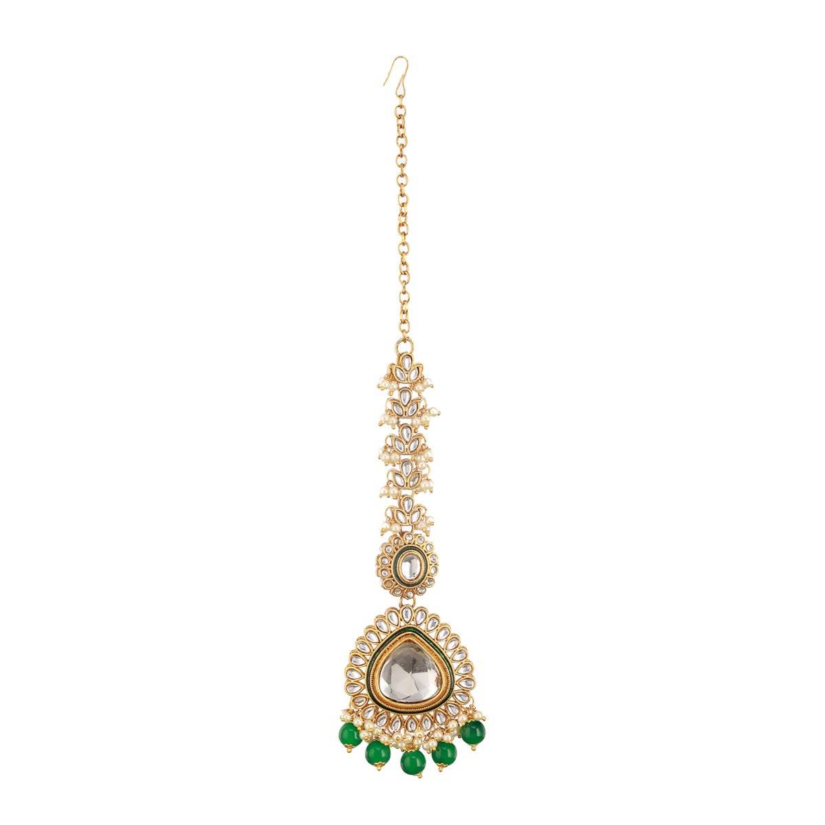 Aatmana Women Gold-Plated Green Kundan Studded Maangtikka