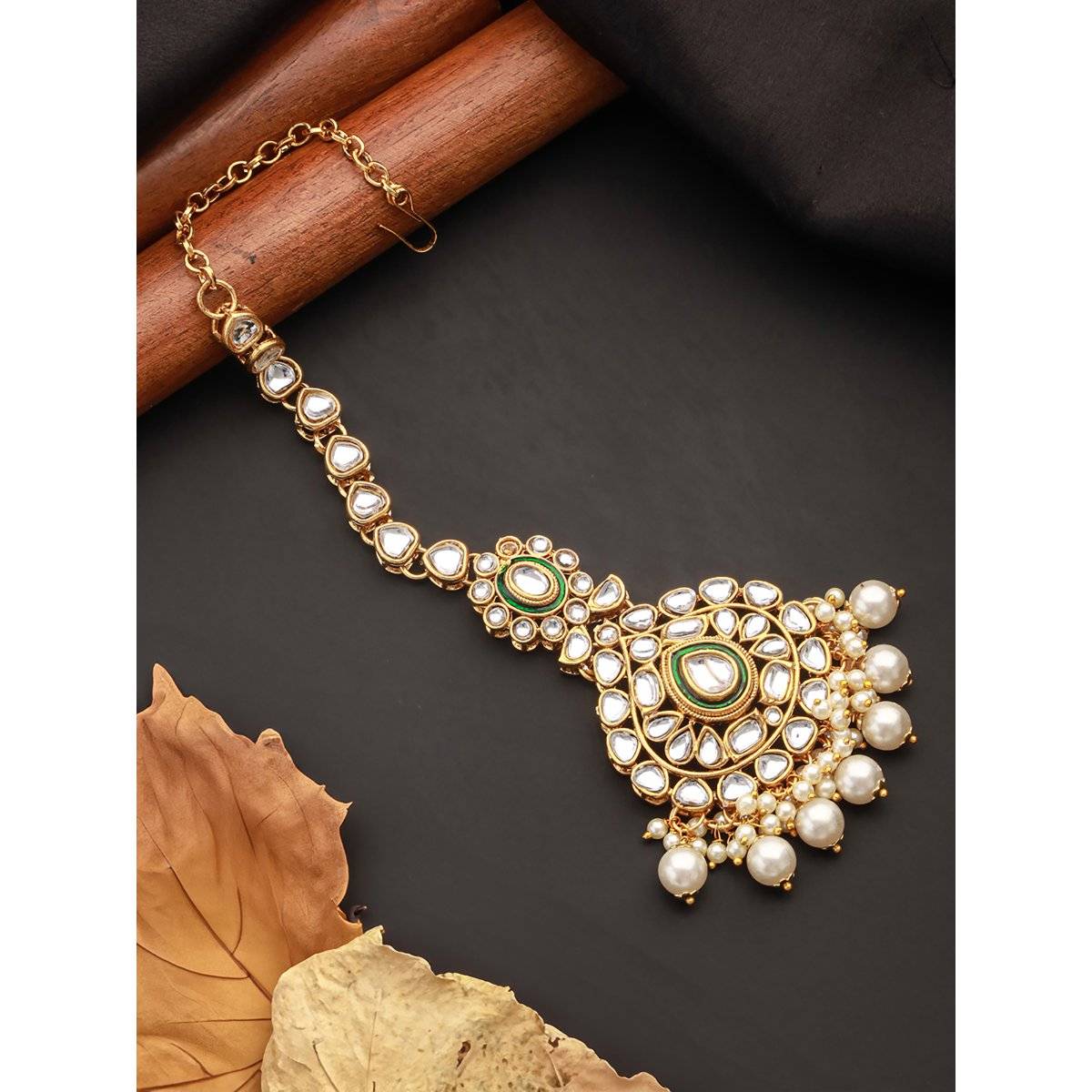 Aatmana Gold-Plated Kundan Pearl Studded Maangtikka
