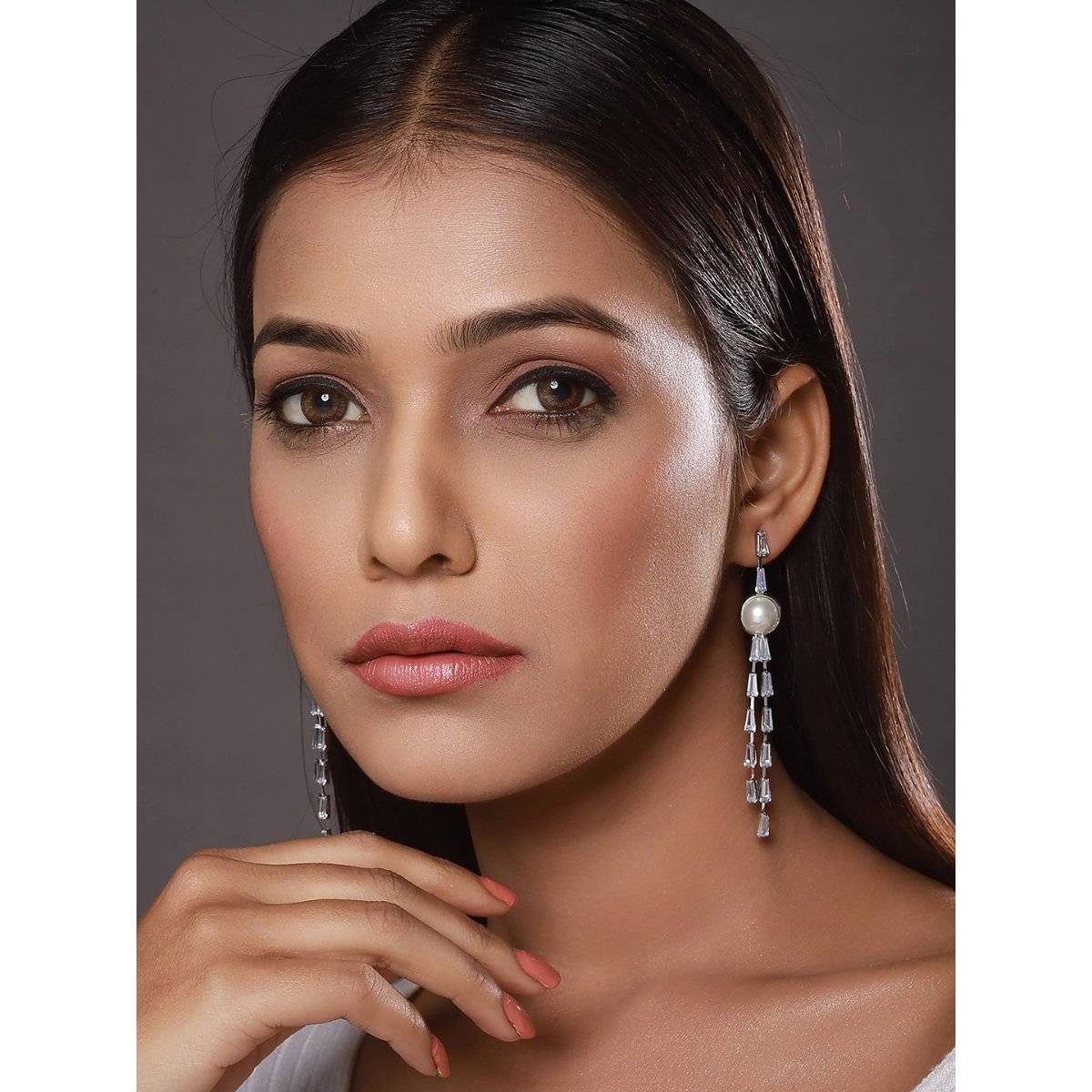Aatmana Rhodium-Plated Contemporary Drop Earrings