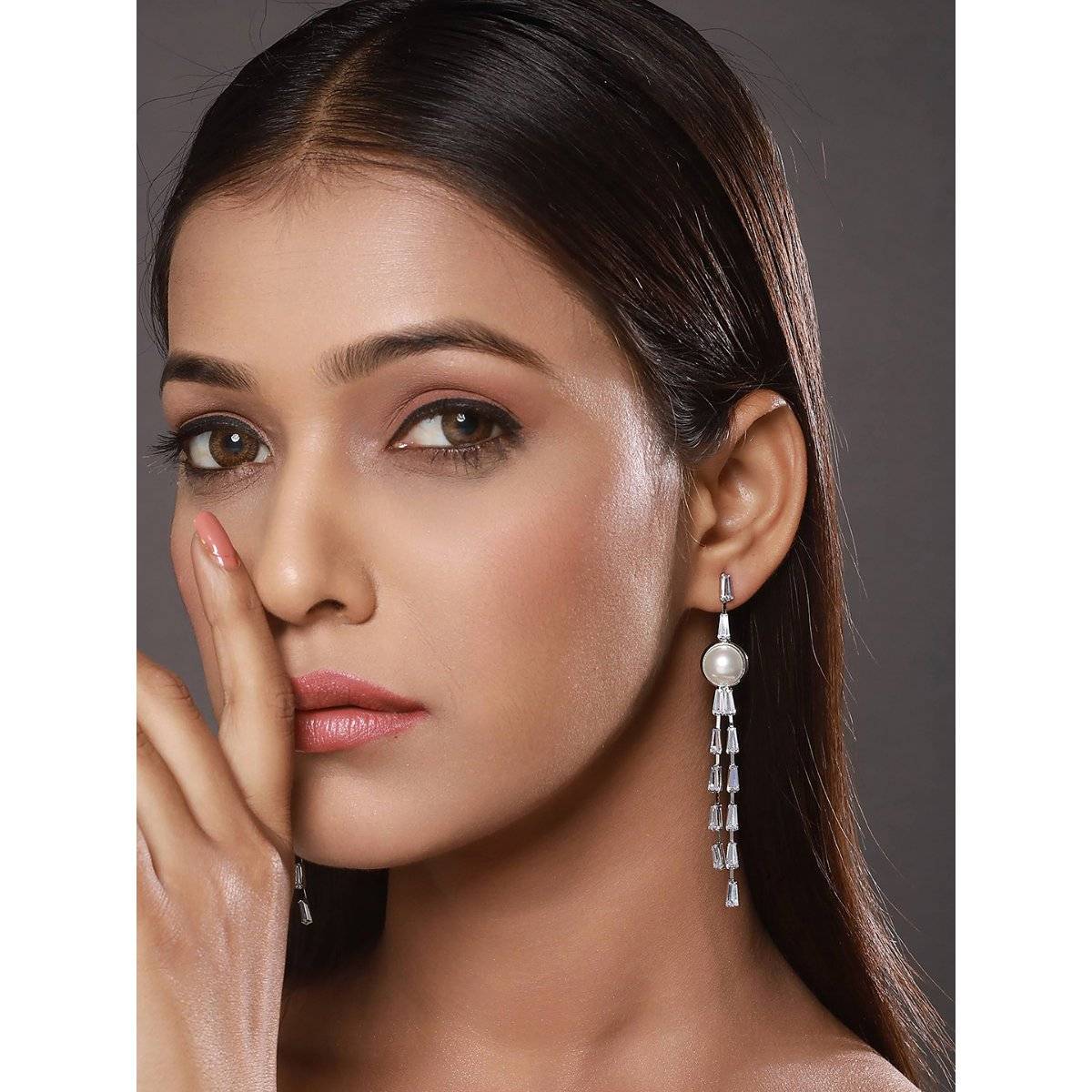 Aatmana Rhodium-Plated Contemporary Drop Earrings