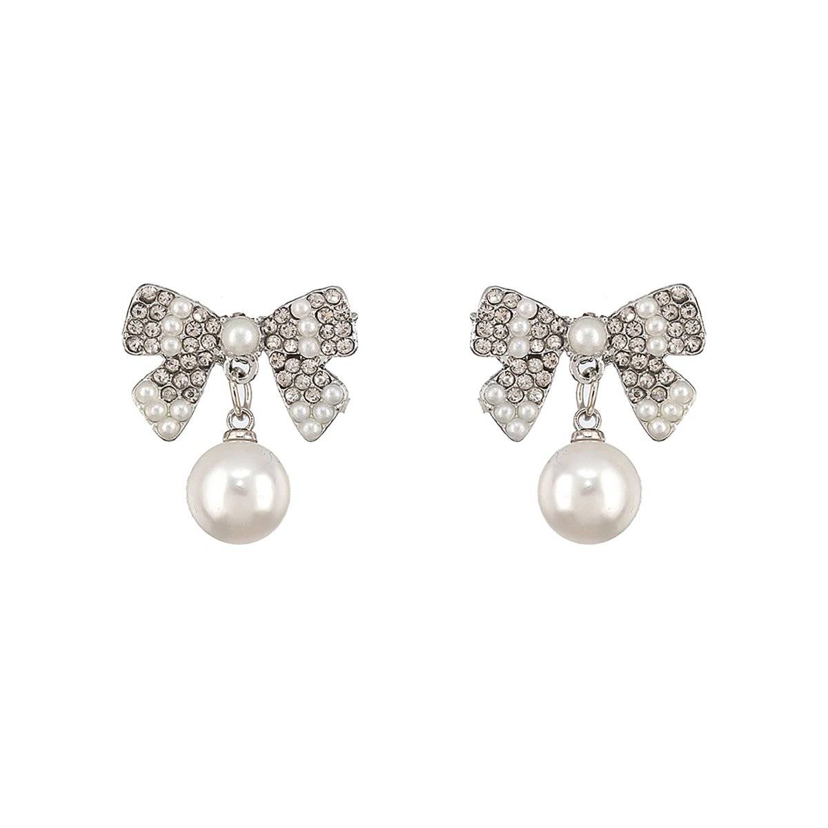 Aatmana Rhodium Plated Cubic Zirconia Pearl Drop Earrings