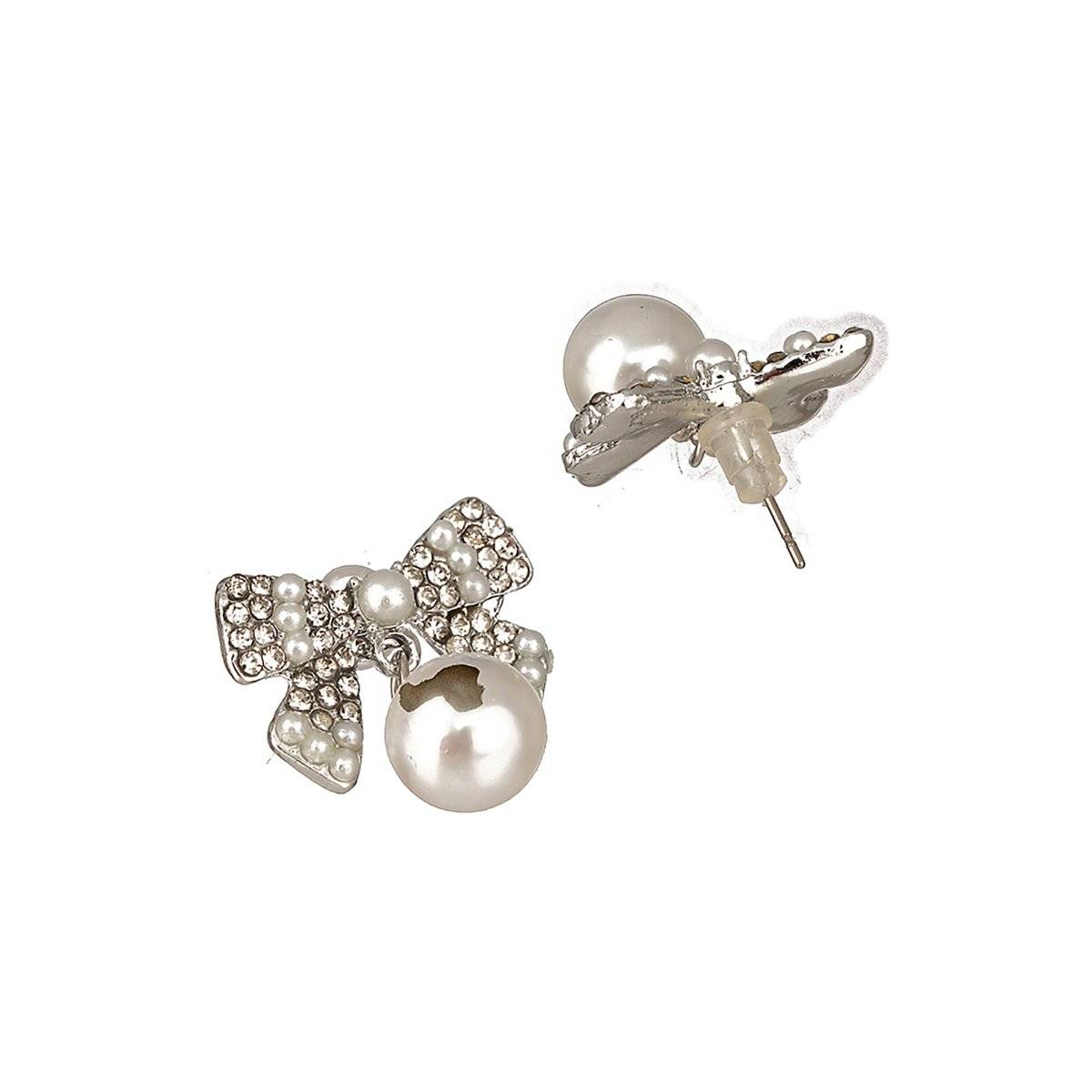 Aatmana Rhodium Plated Cubic Zirconia Pearl Drop Earrings