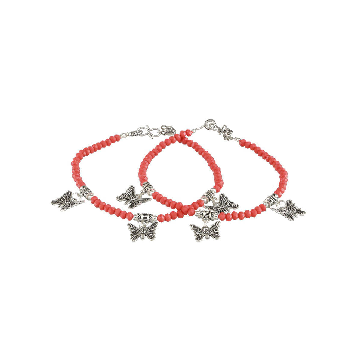 Aatmana Set of 2 Butterfly Charms Beaded Handcrafted Anklets · One Size