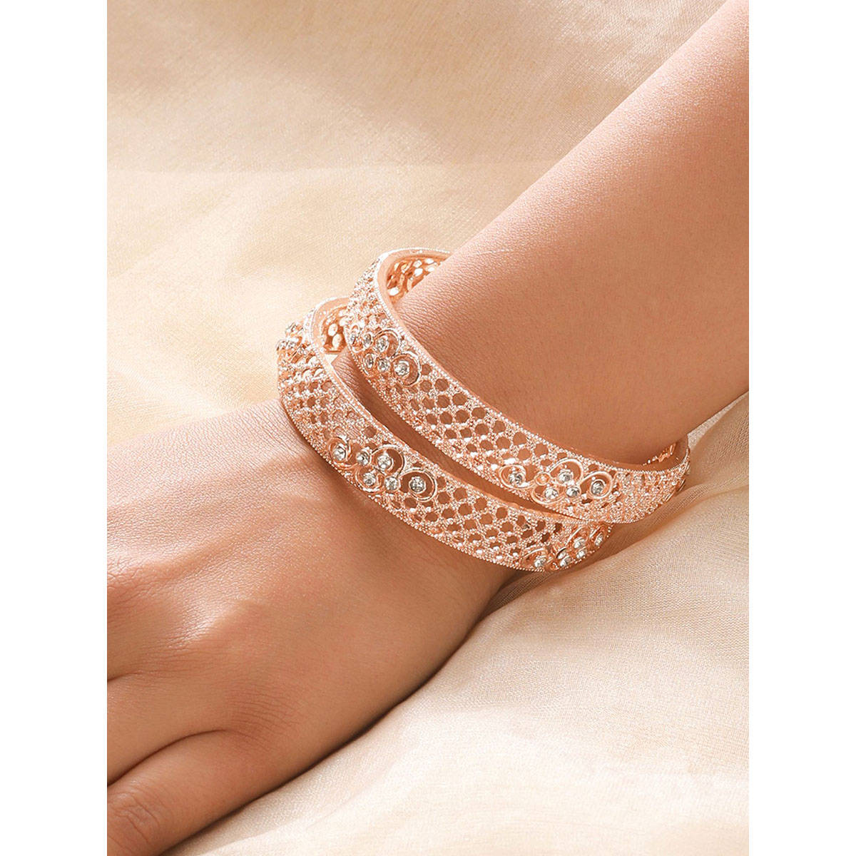 Aatmana Set of 2 Rose Gold-Plated Cubic Zirconia Studded Bangle