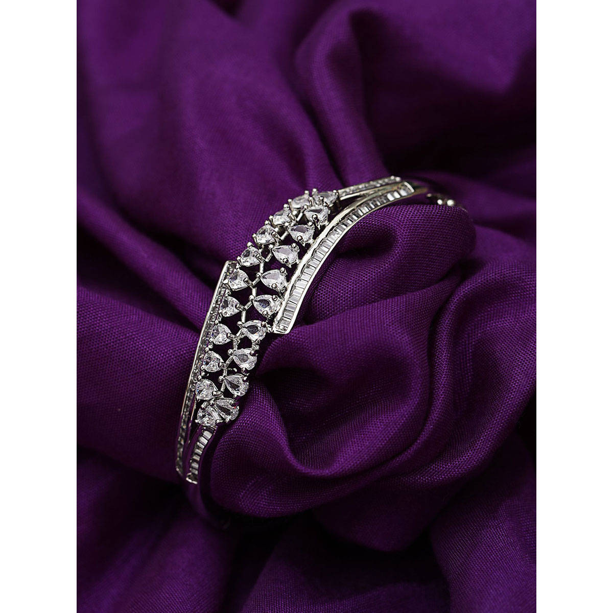 Aatmana Silver-Plated American Diamond Studded Bangle style Bracelet