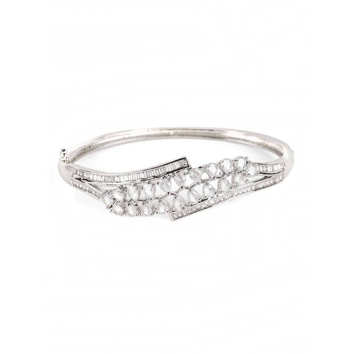 Aatmana Silver-Plated American Diamond Studded Bangle style Bracelet