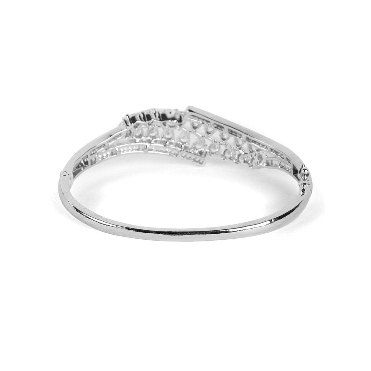 Aatmana Silver-Plated American Diamond Studded Bangle style Bracelet