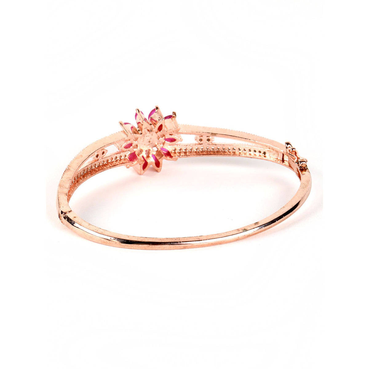 Aatmana Rose Gold Plated American Diamond Ruby Studded Floral Patterned Bracelet