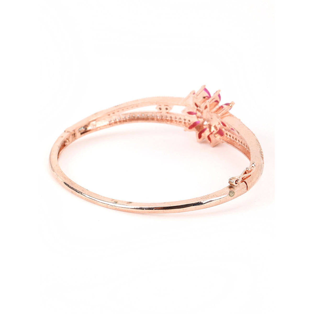 Aatmana Rose Gold Plated American Diamond Ruby Studded Floral Patterned Bracelet