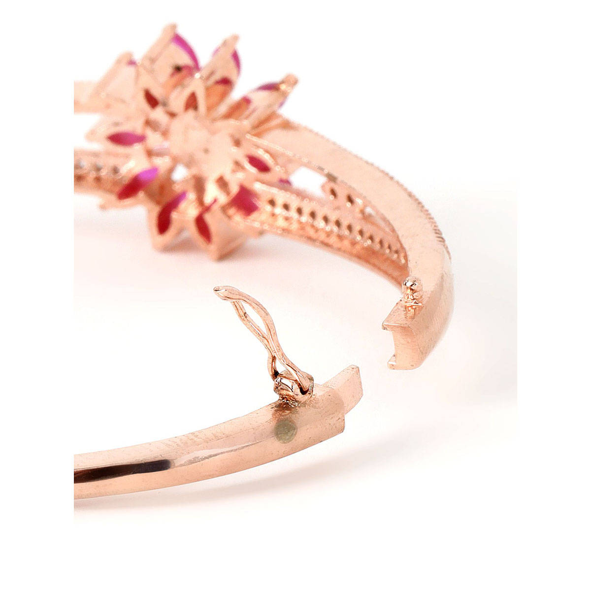 Aatmana Rose Gold Plated American Diamond Ruby Studded Floral Patterned Bracelet