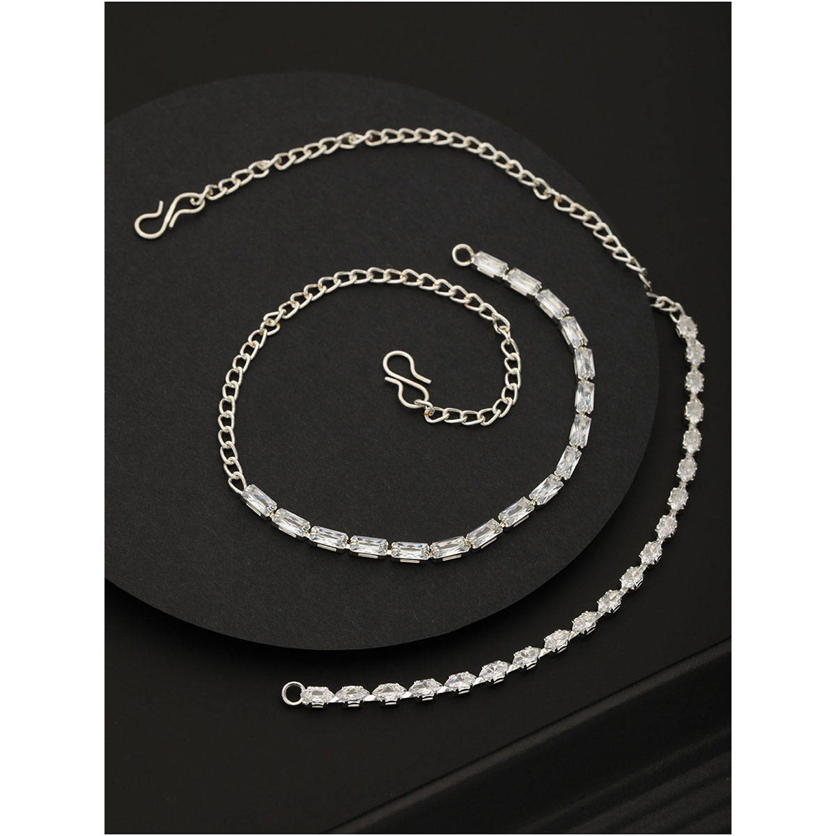 Aatmana Set of 2 White American diamond Studded Rhodium-Plated Link Bracelet