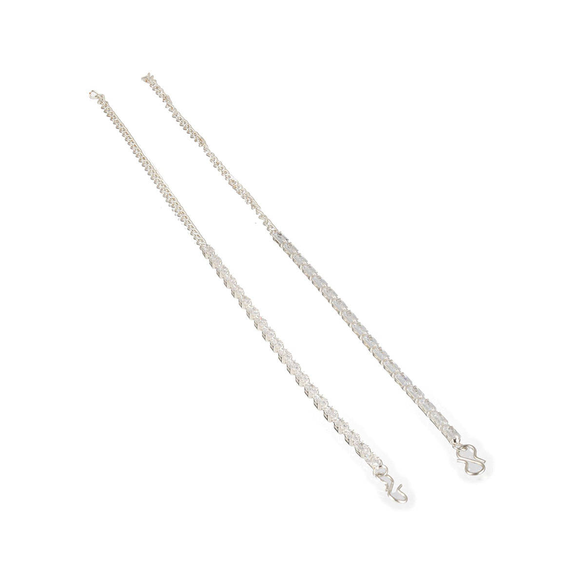 Aatmana Set of 2 White American diamond Studded Rhodium-Plated Link Bracelet