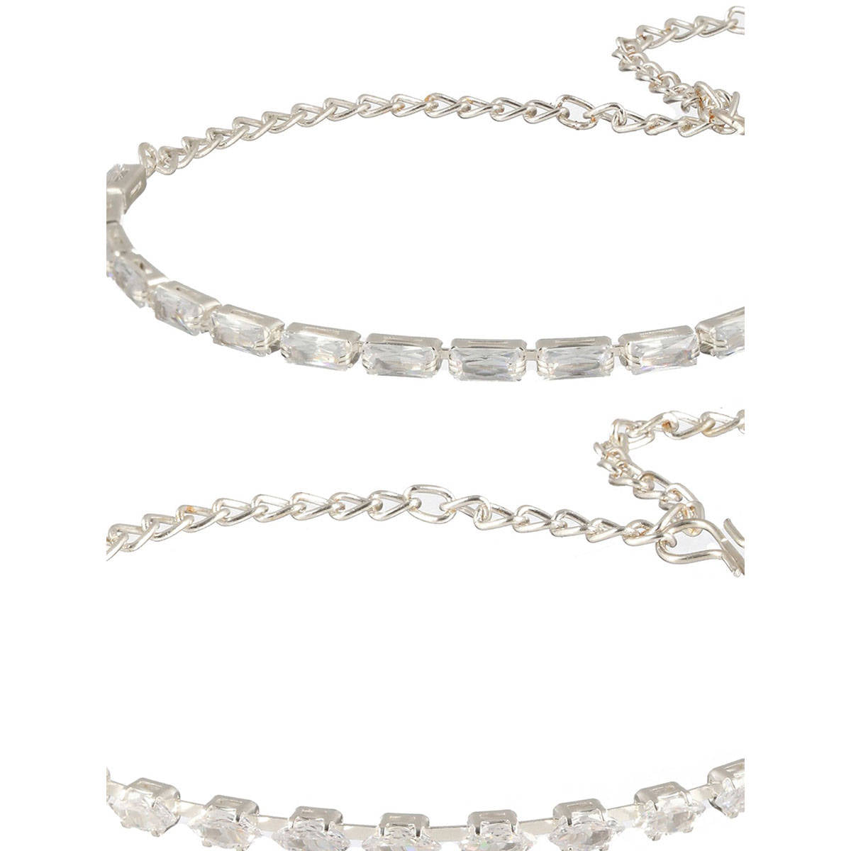 Aatmana Set of 2 White American diamond Studded Rhodium-Plated Link Bracelet