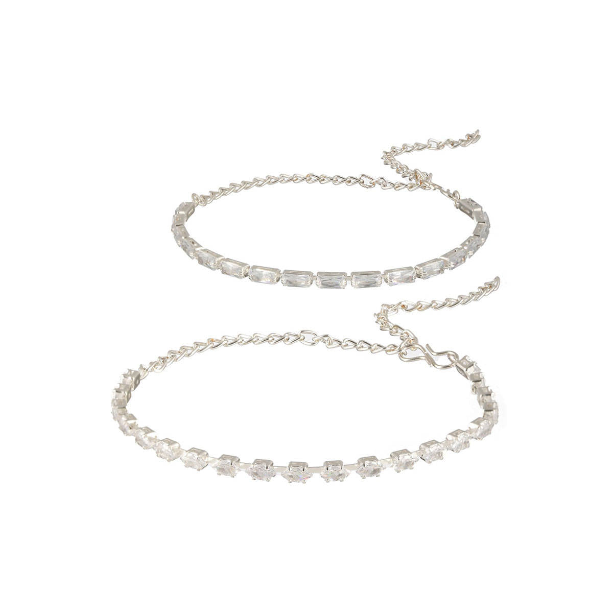 Aatmana Set of 2 White American diamond Studded Rhodium-Plated Link Bracelet
