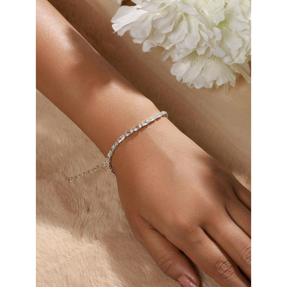 Aatmana Set of 2 Silver-Toned & White Cubic Zirconia Rhodium-Plated Link Bracelet