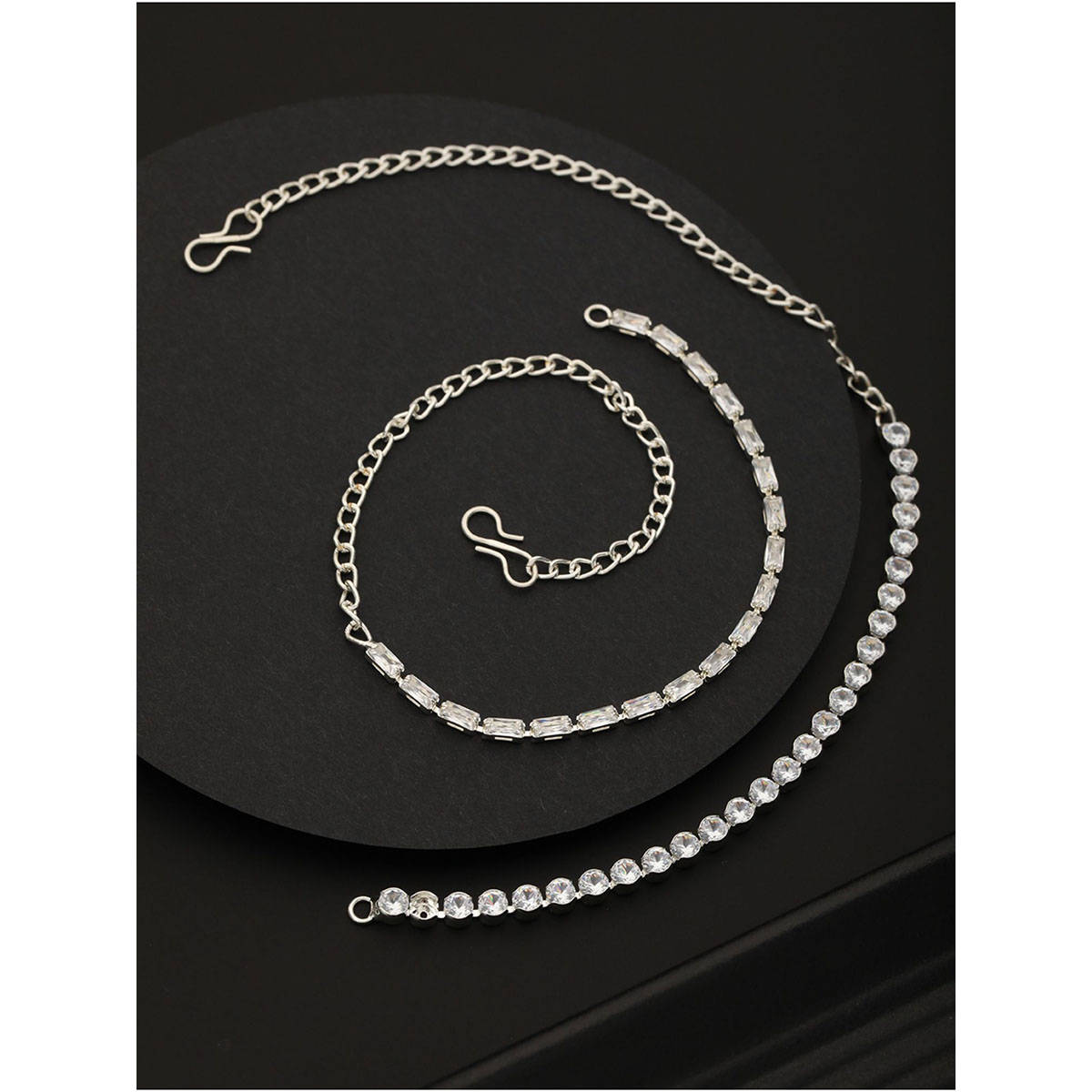 Aatmana Set of 2 Silver-Toned & White Cubic Zirconia Rhodium-Plated Link Bracelet