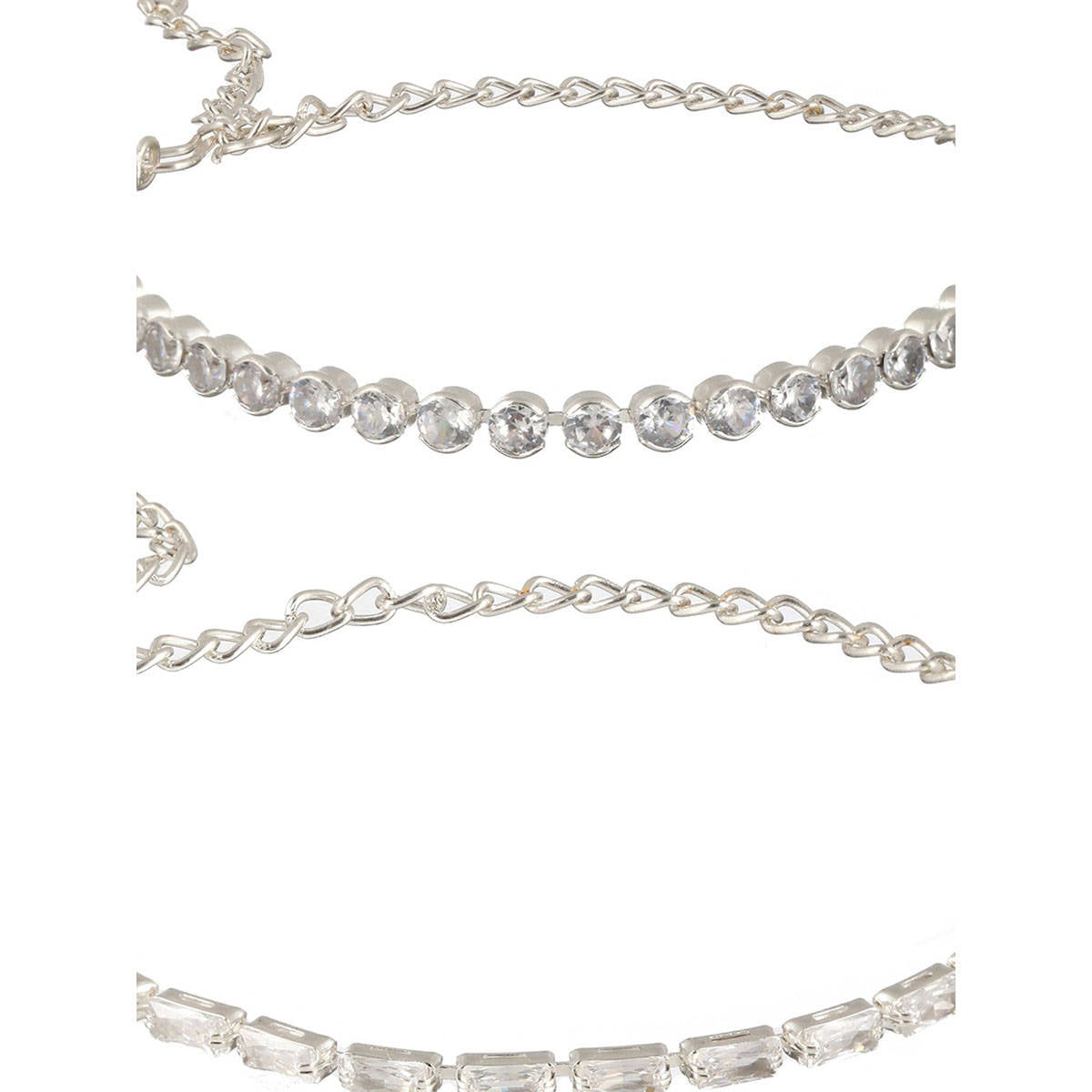 Aatmana Set of 2 Silver-Toned & White Cubic Zirconia Rhodium-Plated Link Bracelet