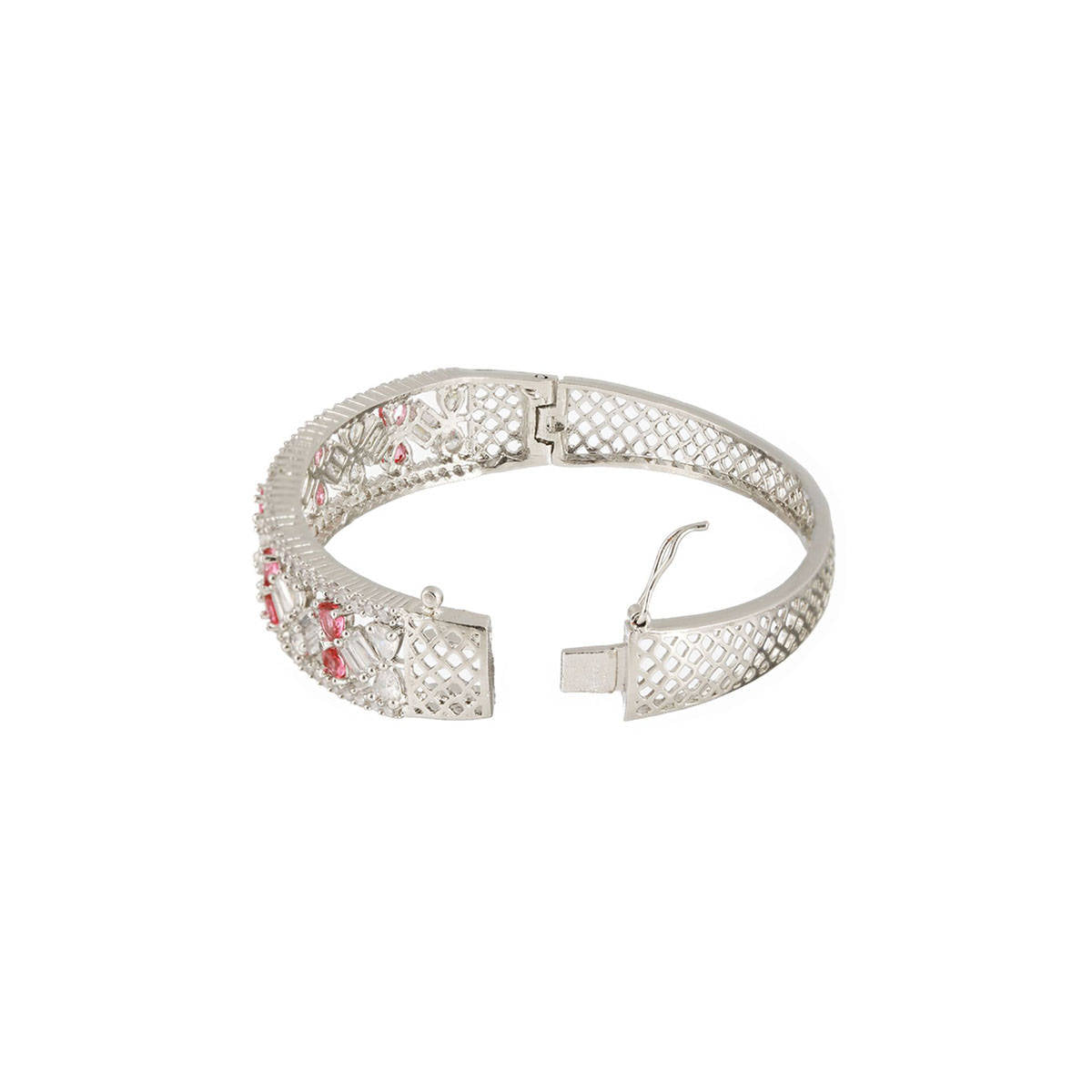 Aatmana Red & White American Diamond Studded Rhodium-Plated Link Bracelet