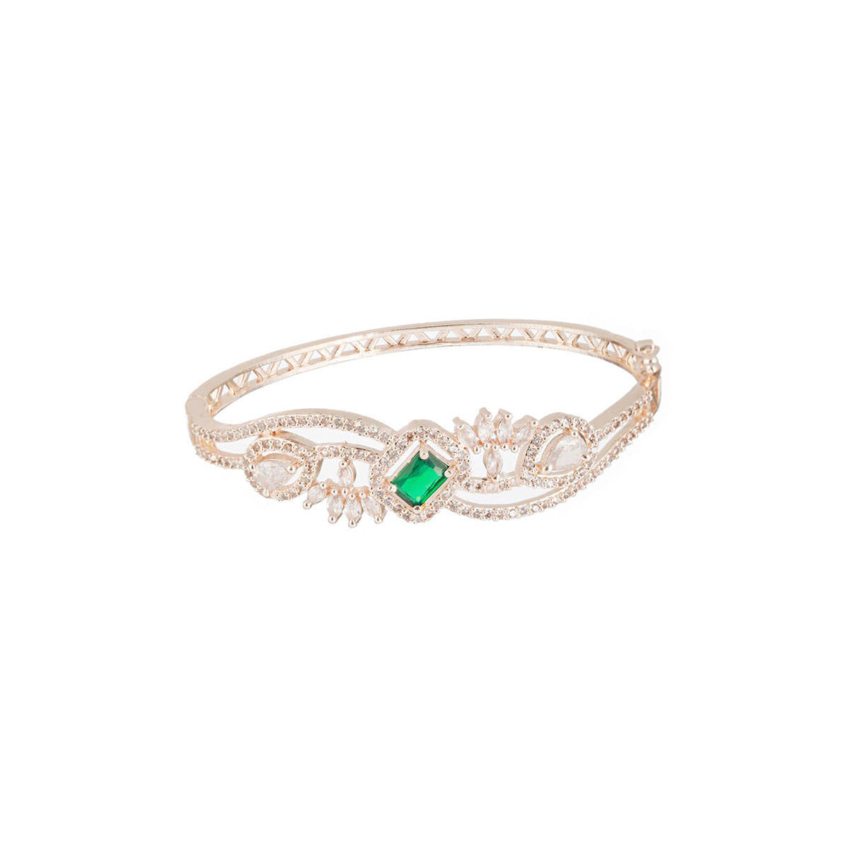 Aatmana Rose Gold Plated & Green American Diamond Studded Bangle Link Bracelet