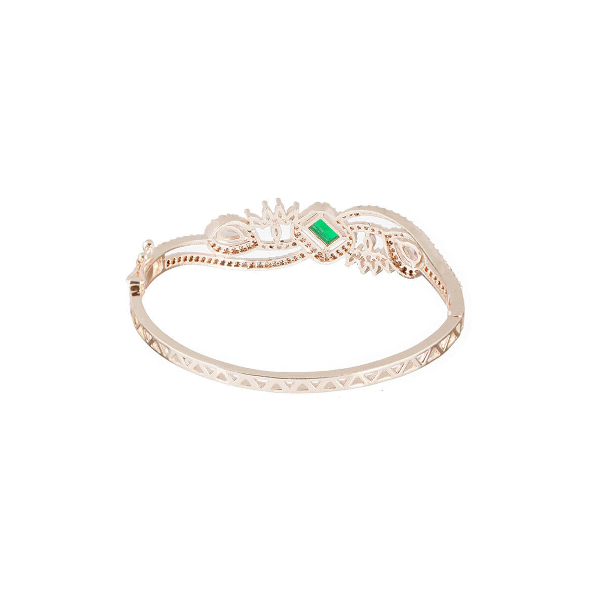 Aatmana Rose Gold Plated & Green American Diamond Studded Bangle Link Bracelet