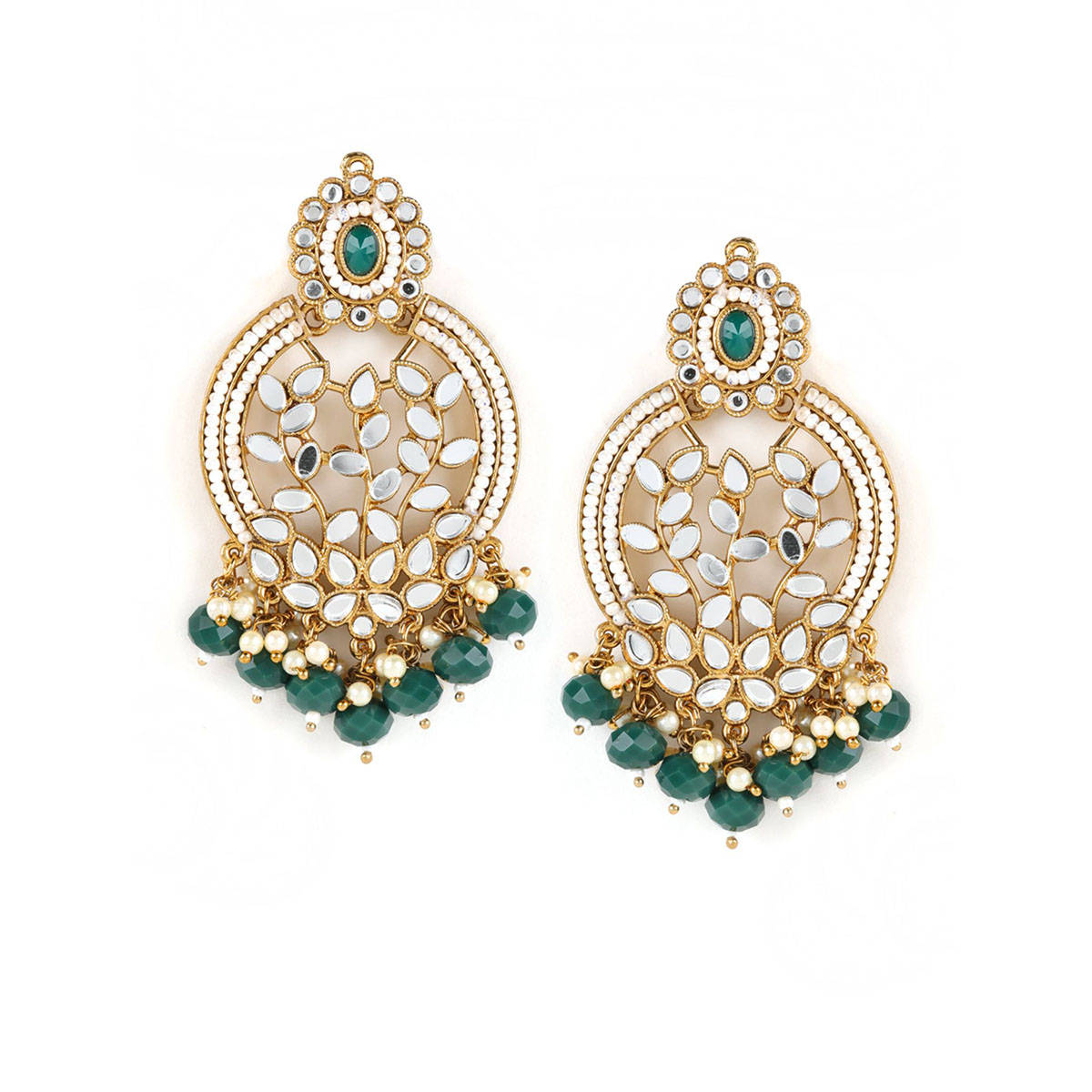 Aatmana Green Gold-Plated stone Studded & Beaded Classic Drop Earrings