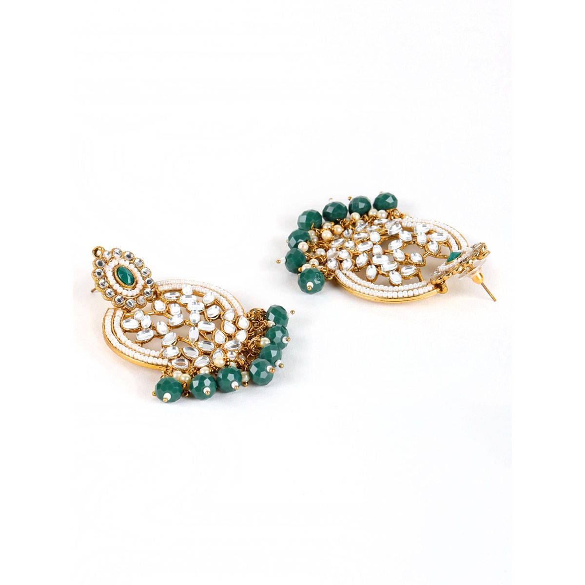 Aatmana Green Gold-Plated stone Studded & Beaded Classic Drop Earrings