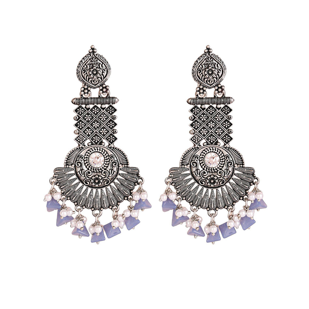 Aatmana Silver-Toned & Blue Oxidised Classic Drop Earrings