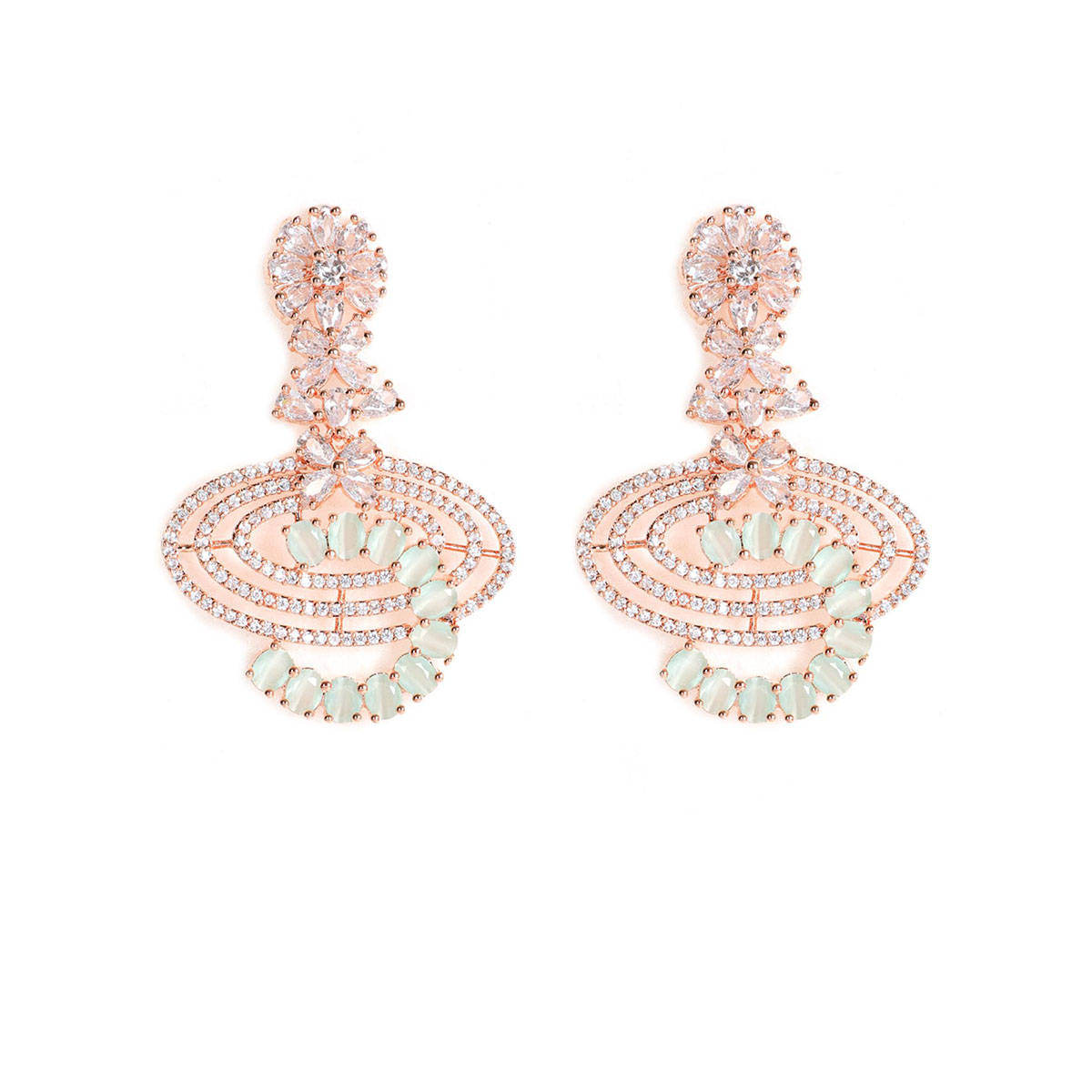 Aatmana Mint Green & Rose Gold-Plated American Diamond Crescent Shaped Drop Earrings