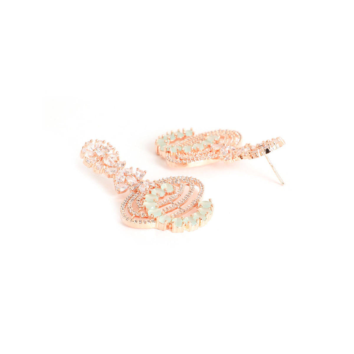 Aatmana Mint Green & Rose Gold-Plated American Diamond Crescent Shaped Drop Earrings