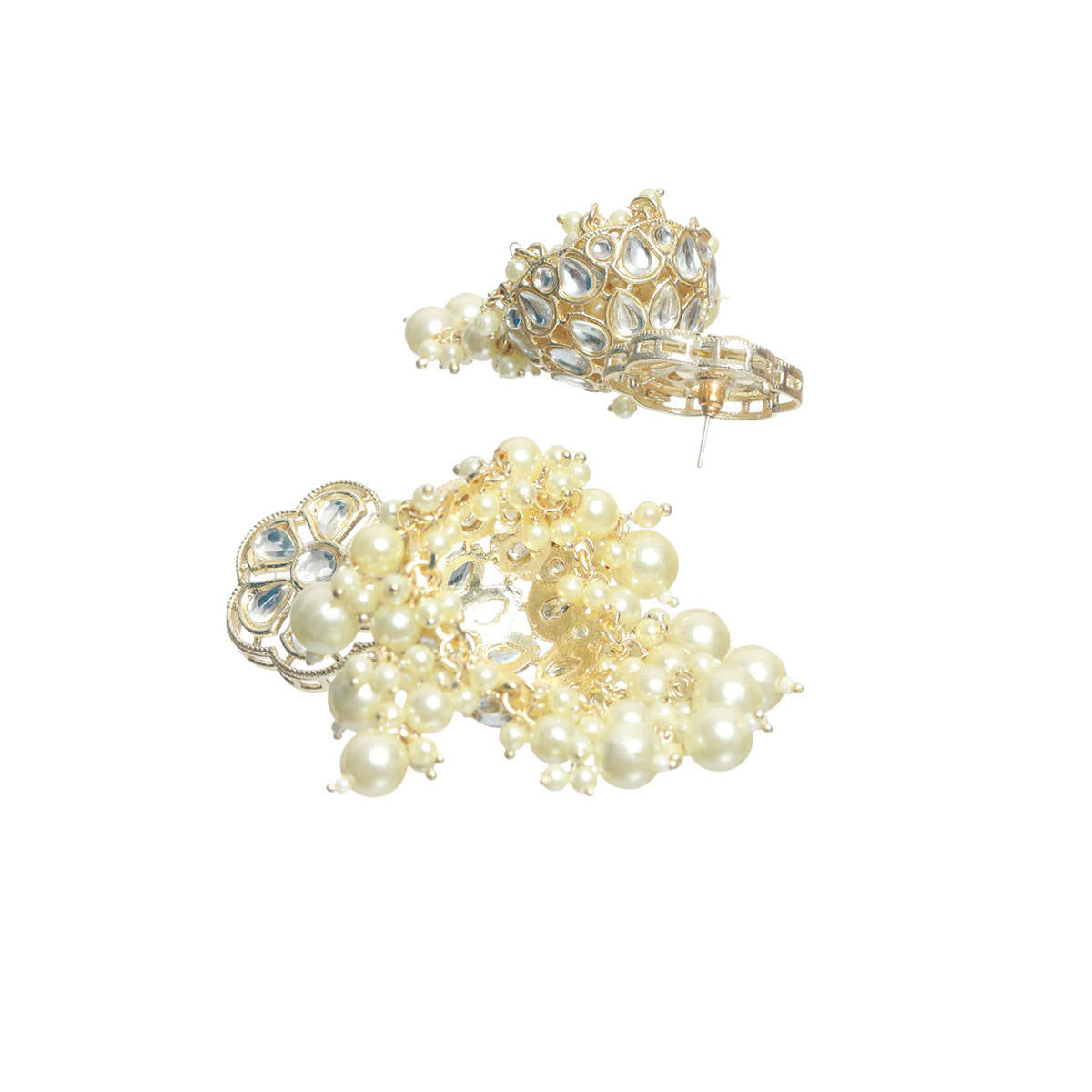 Aatmana Off White Beads Kundan studded & Beaded Contemporary Jhumkas Earrings