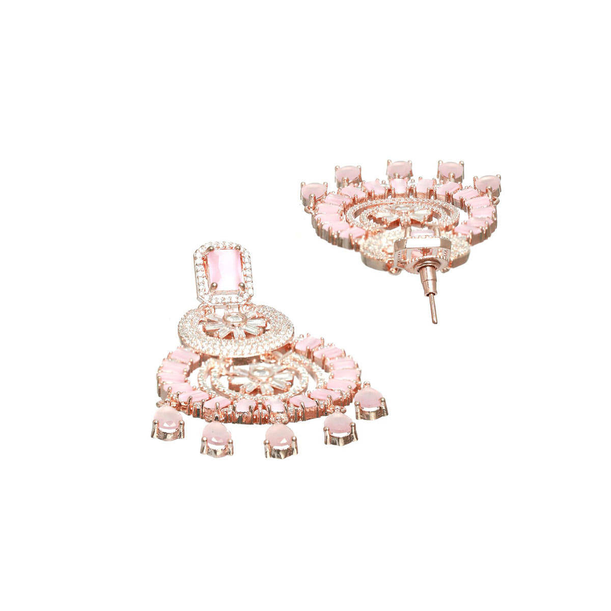 Aatmana Rose Gold Plated & Pink American Diamond studded Chandbalis Earrings