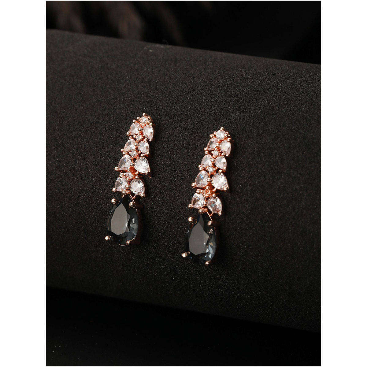 Aatmana Rose Gold-Plated & Grey AD-Studded Handcrafted Teardrop Drop Earrings