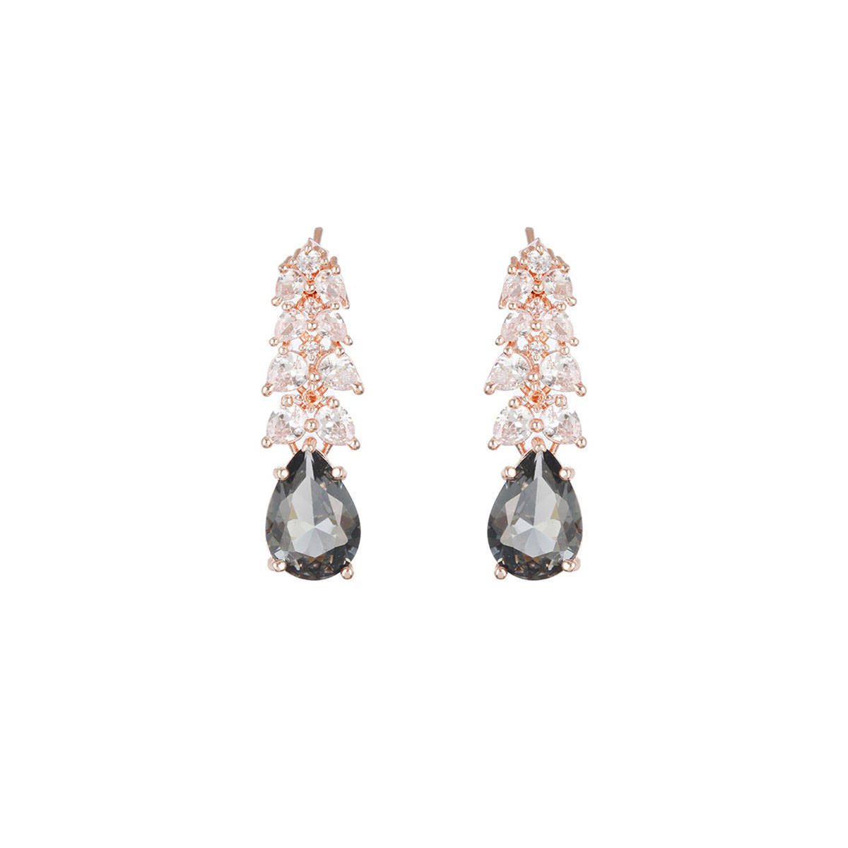 Aatmana Rose Gold-Plated & Grey AD-Studded Handcrafted Teardrop Drop Earrings