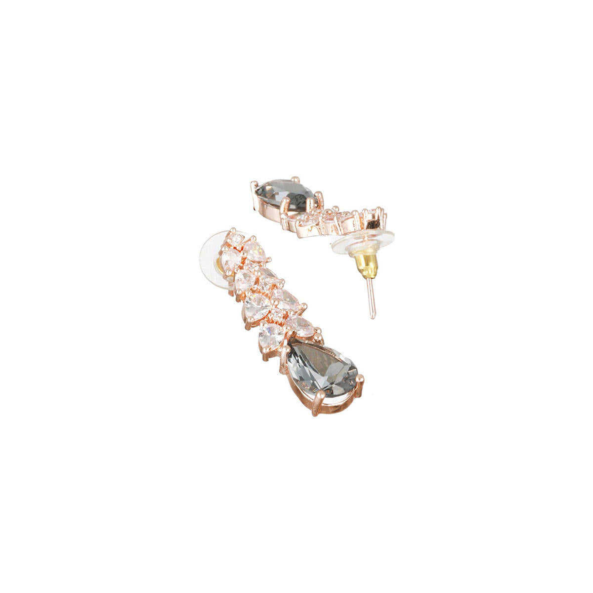 Aatmana Rose Gold-Plated & Grey AD-Studded Handcrafted Teardrop Drop Earrings