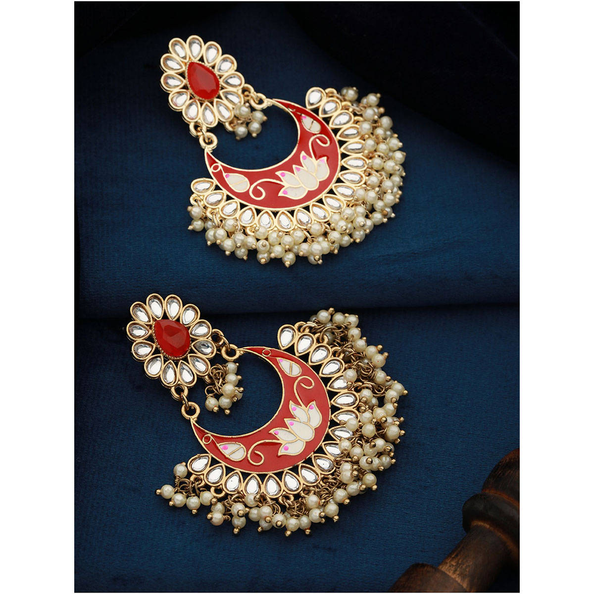 Aatmana Gold-Toned & Meenakari Crescent Shaped Chandbalis