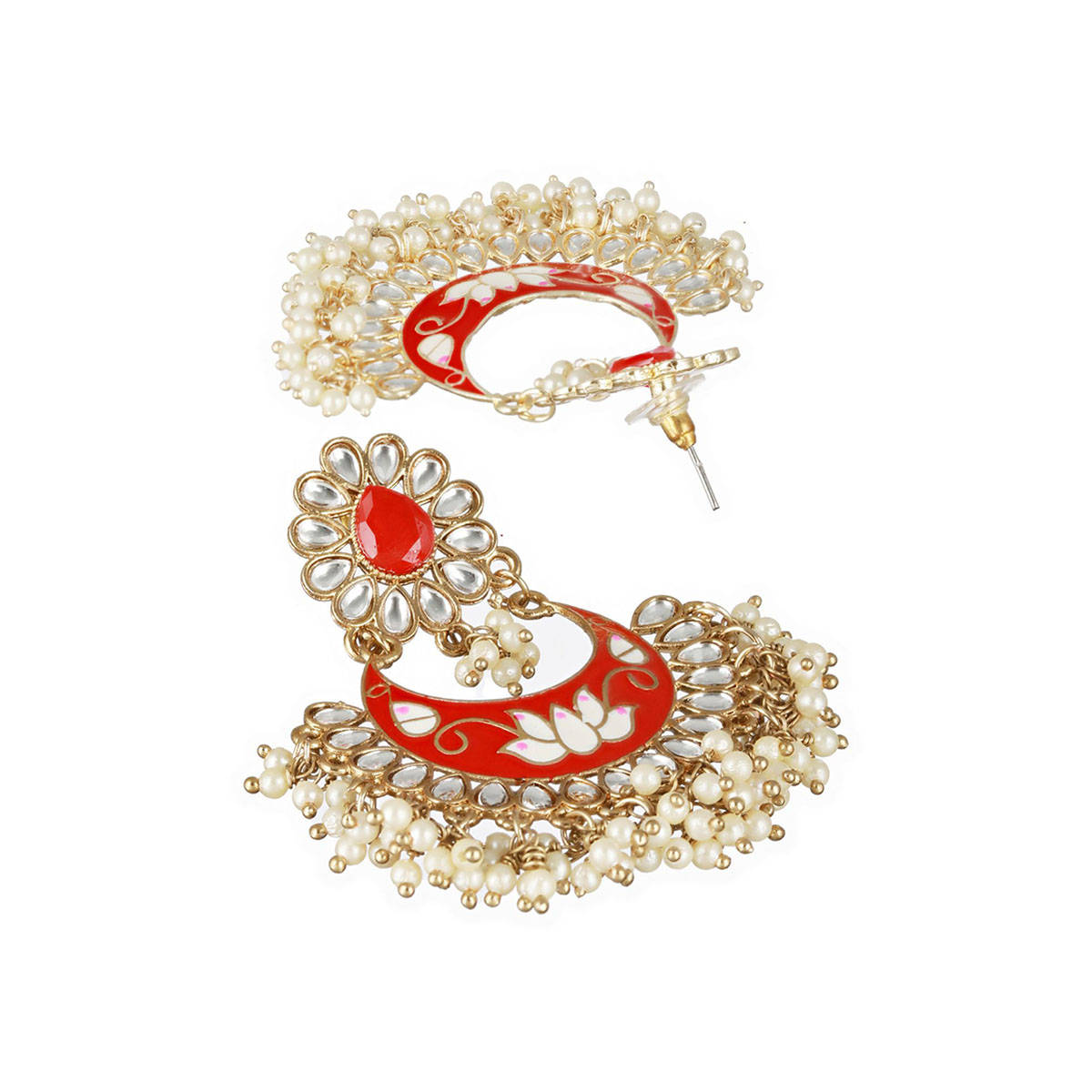 Aatmana Gold-Toned & Meenakari Crescent Shaped Chandbalis