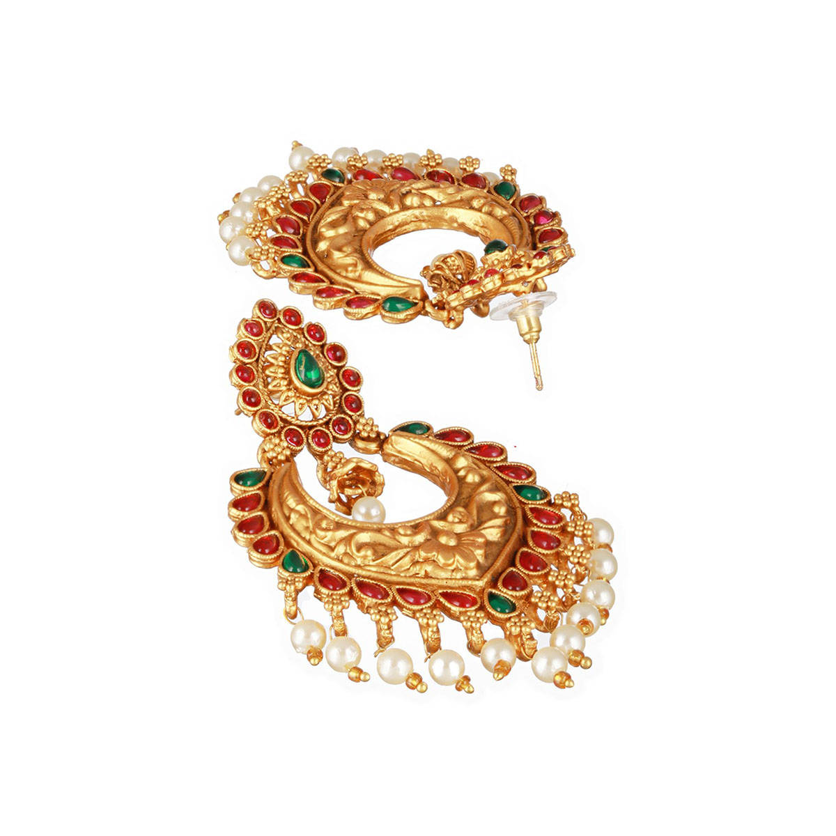Aatmana Gold-Plated Green & Pink Crescent Shaped Chandbalis