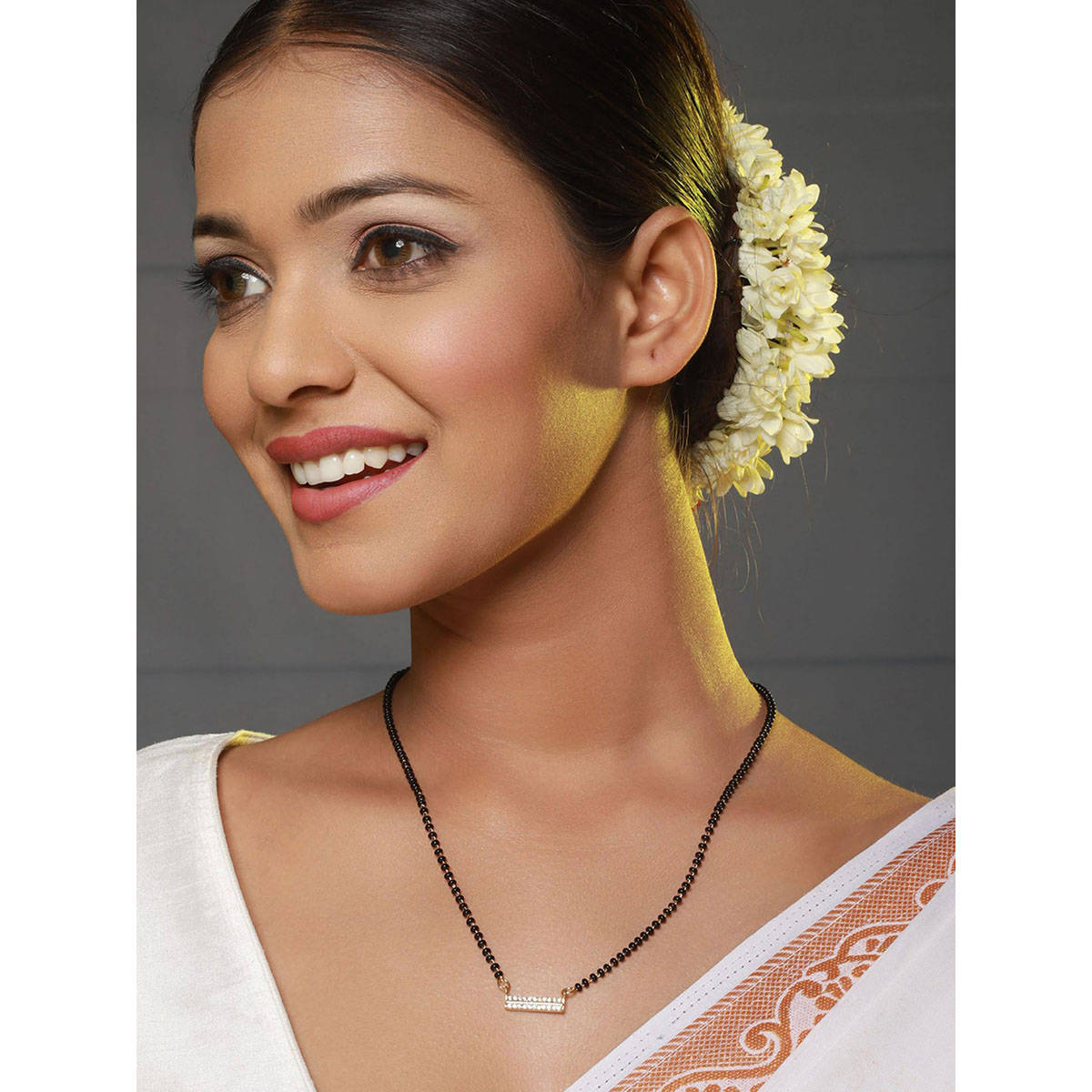 Aatmana Black Gold-Plated AD-Studded & Beaded Mangalsutra