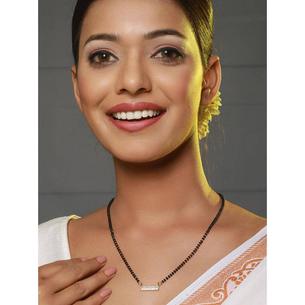 Aatmana Black Gold-Plated AD-Studded & Beaded Mangalsutra