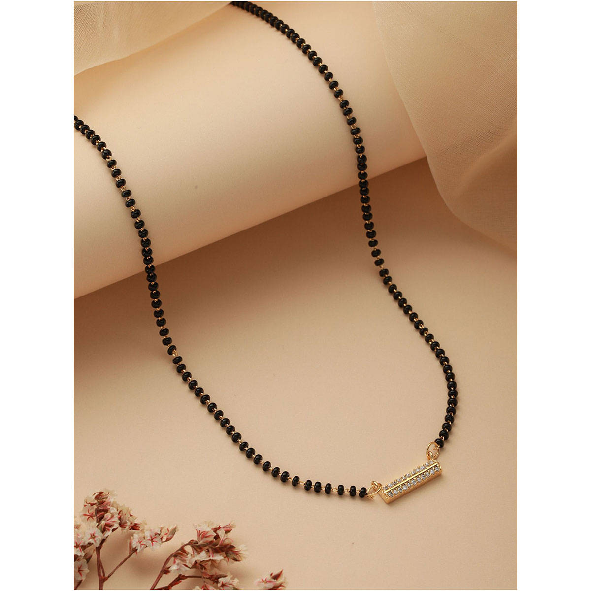 Aatmana Black Gold-Plated AD-Studded & Beaded Mangalsutra