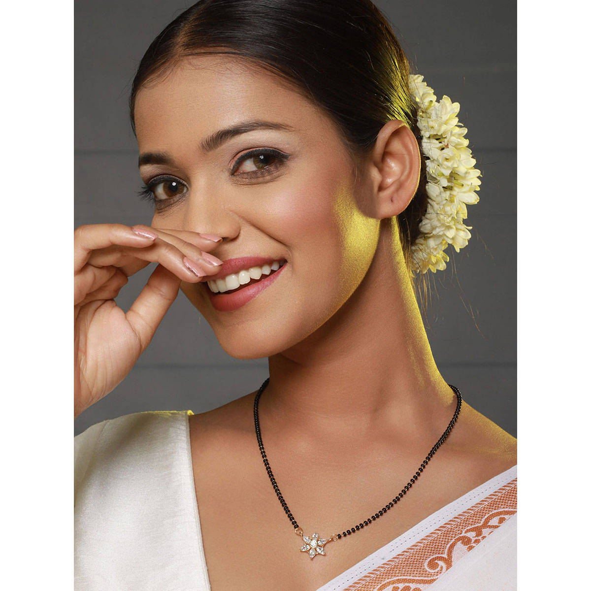 Aatmana Black Gold-Plated AD-Studded & Beaded Mangalsutra