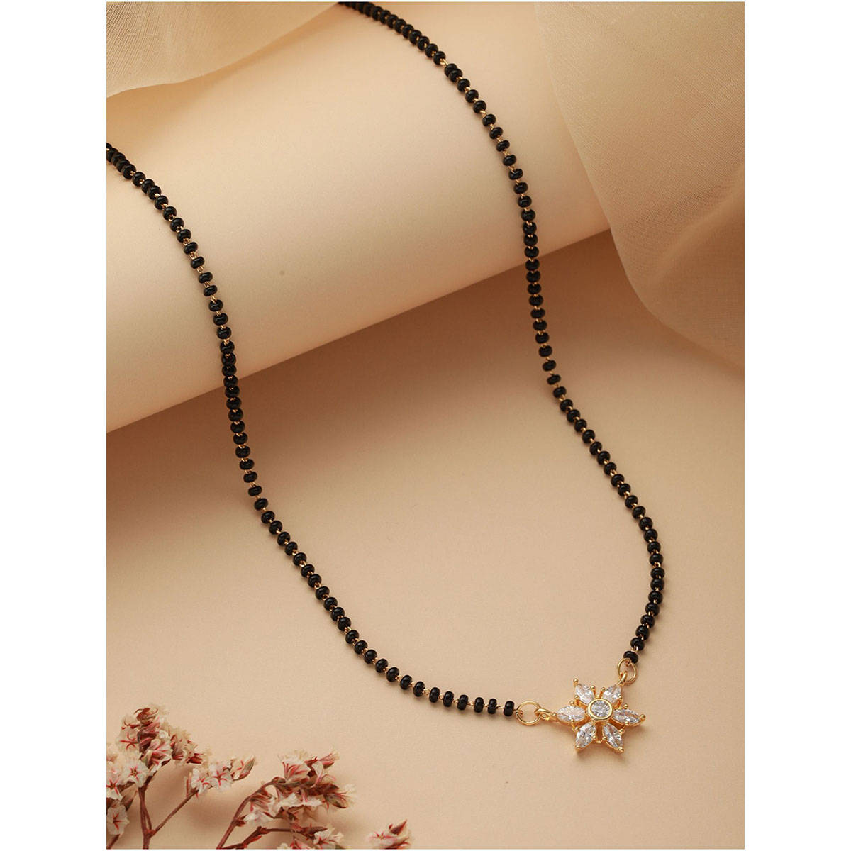 Aatmana Black Gold-Plated AD-Studded & Beaded Mangalsutra