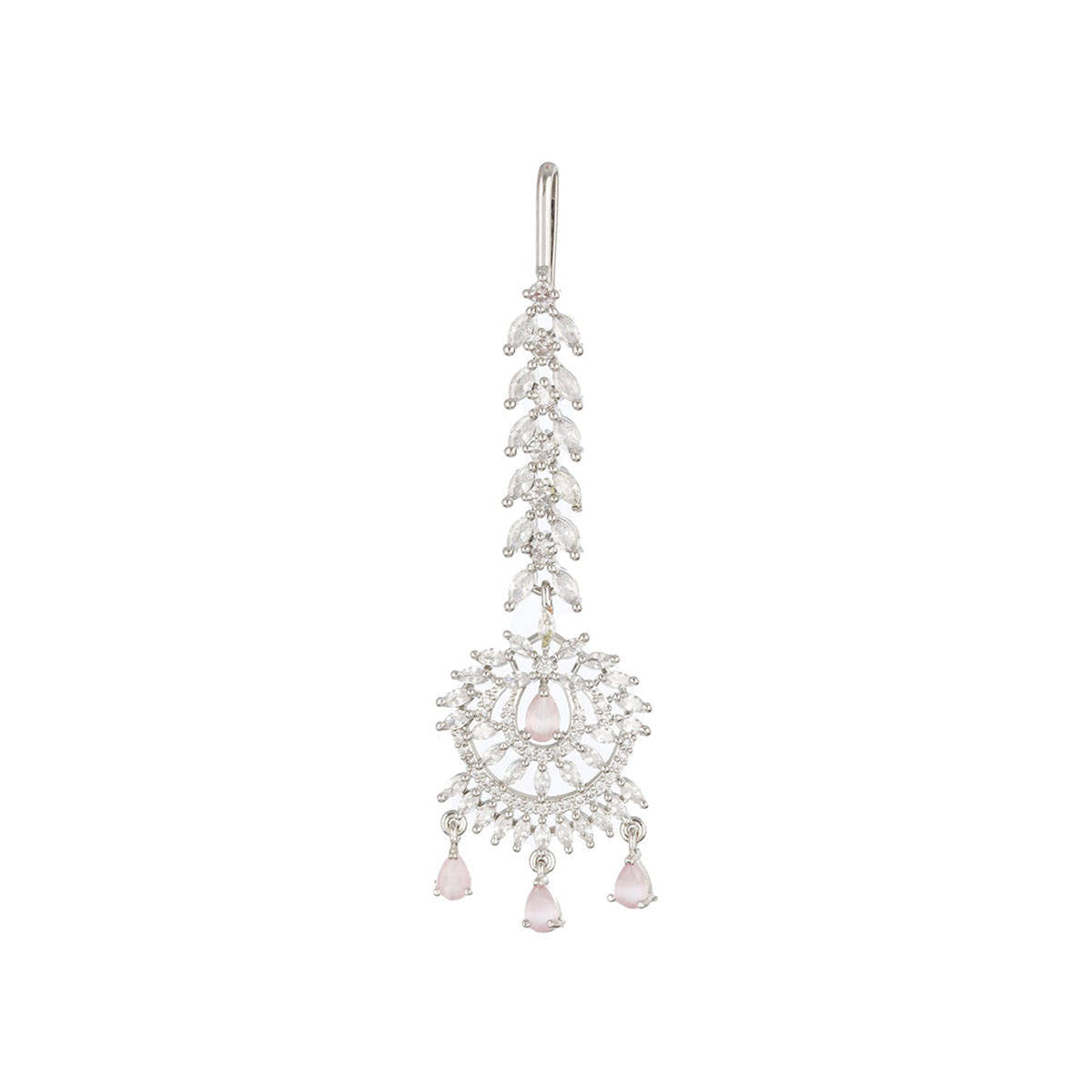 Aatmana Rhodium-Plated Pink & White AD Studded Maang Tikka