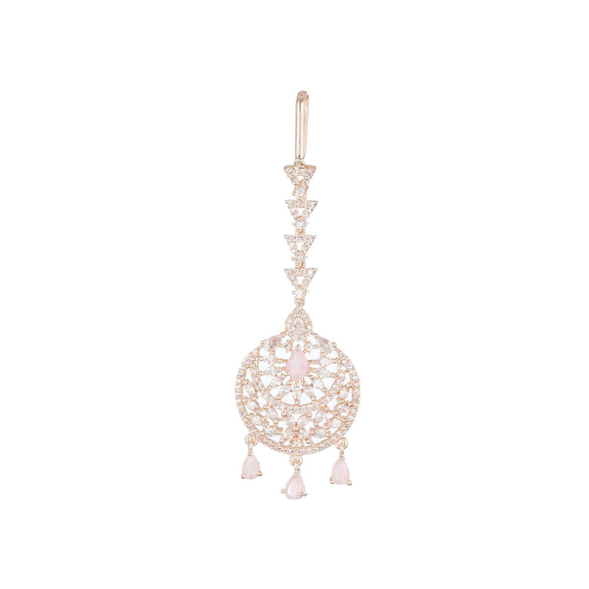 Aatmana Rose Gold-Plated Pink & White AD-Studded Handcrafted Maang Tikka