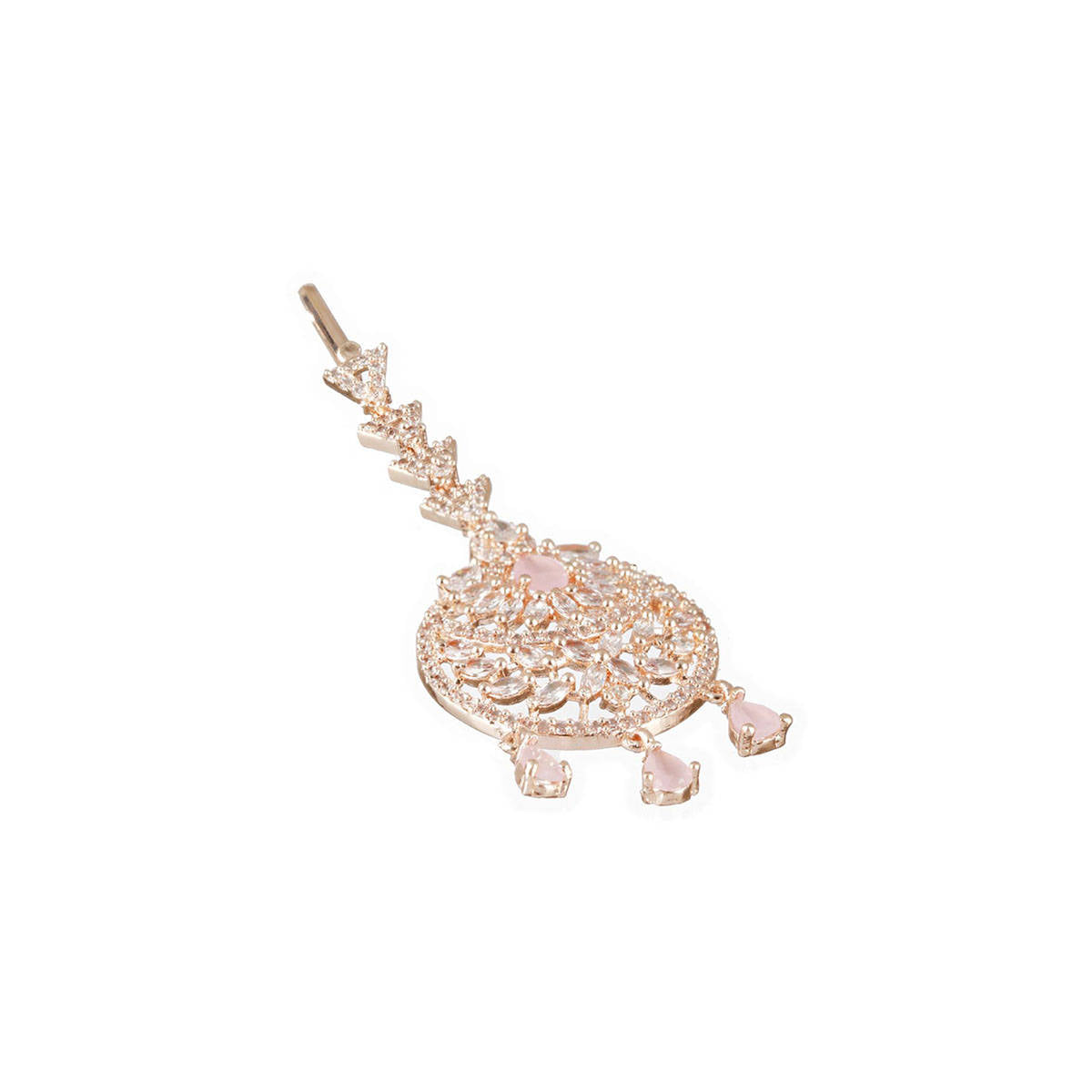 Aatmana Rose Gold-Plated Pink & White AD-Studded Handcrafted Maang Tikka