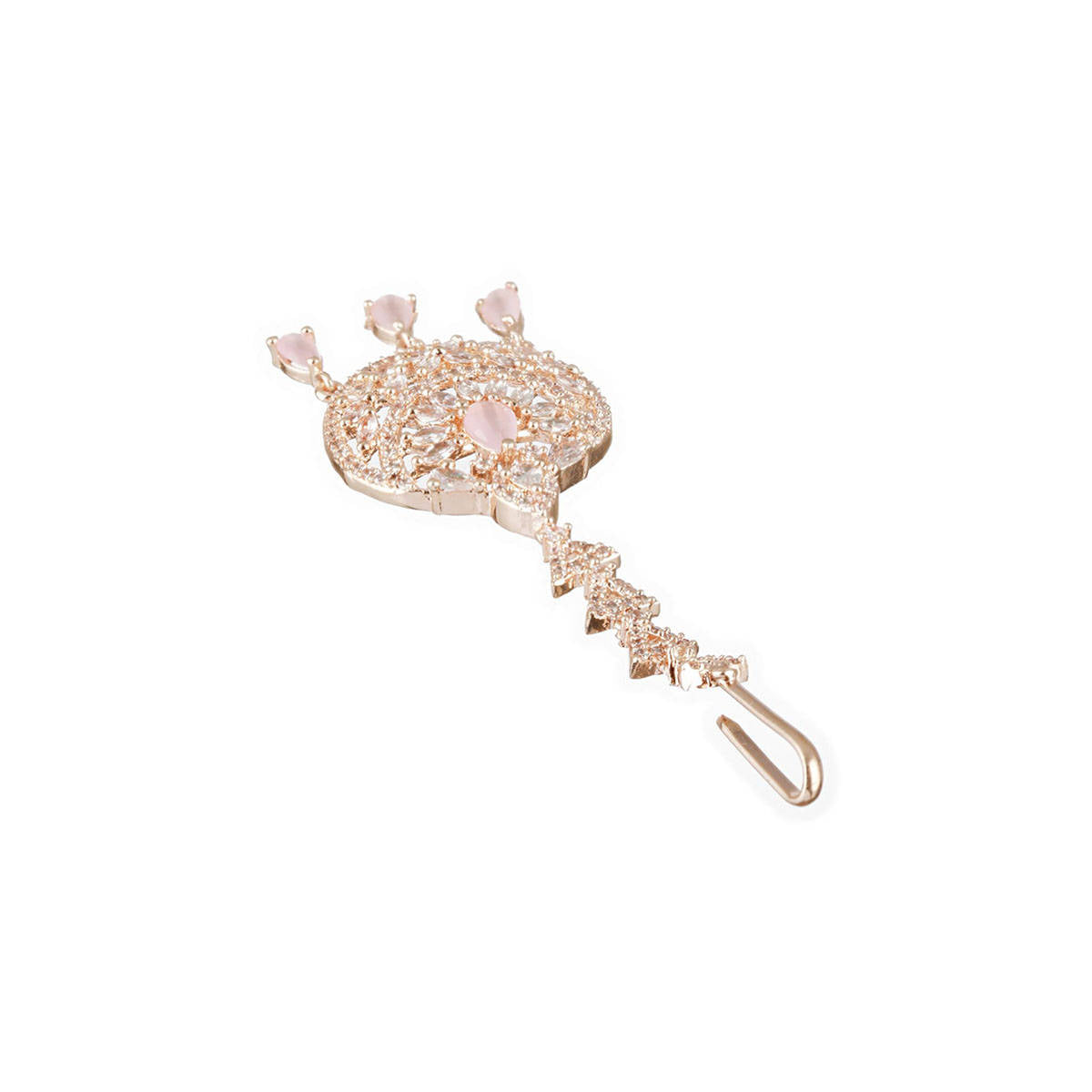 Aatmana Rose Gold-Plated Pink & White AD-Studded Handcrafted Maang Tikka