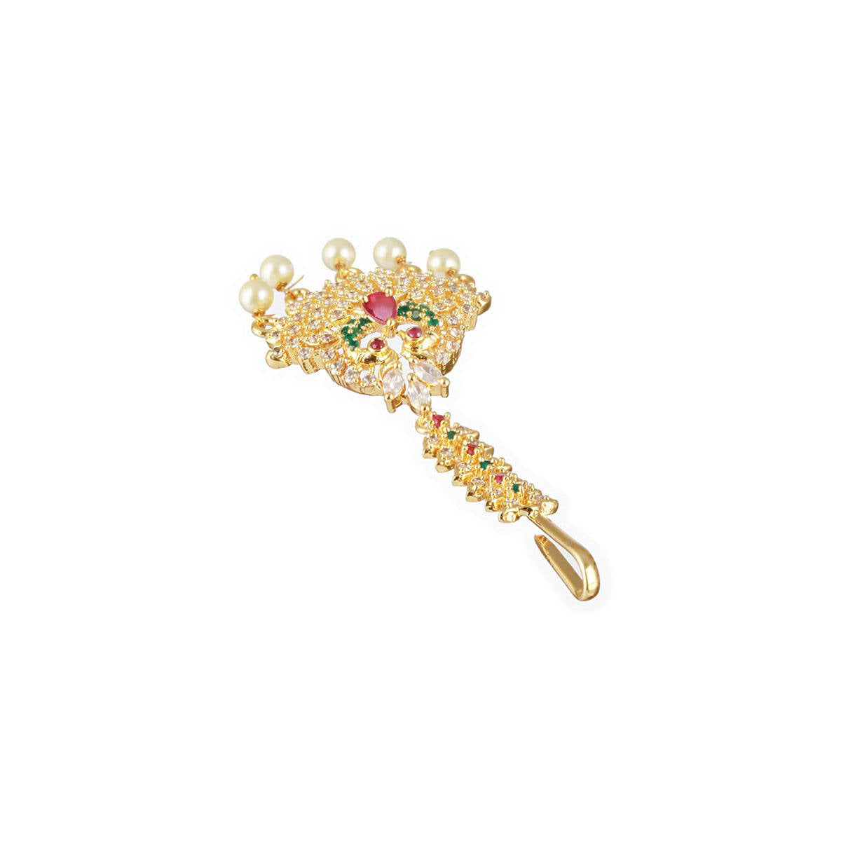 Aatmana 24k Gold-Plated Red & White AD-Studded & Beige Beaded Handcrafted Maang Tikka