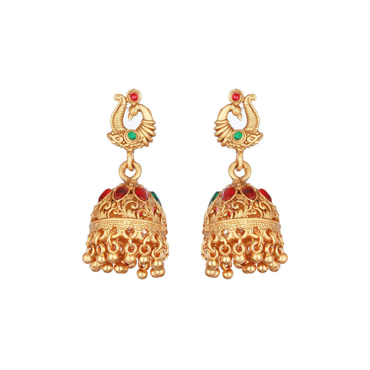 Aatmana Gold-Plated Red & Green Stone-Studded Temple Jewellery-Set